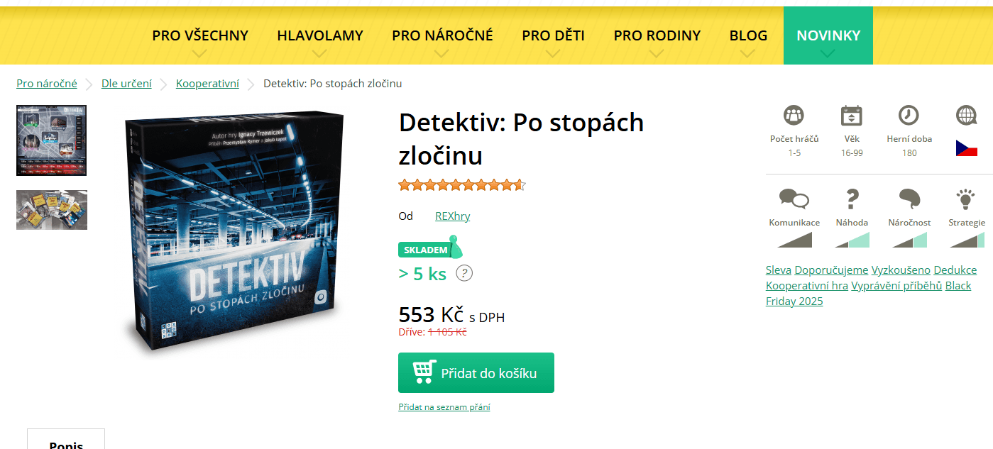 Kooperatvní detektivní hra Detektiv: Po stopách zločinu