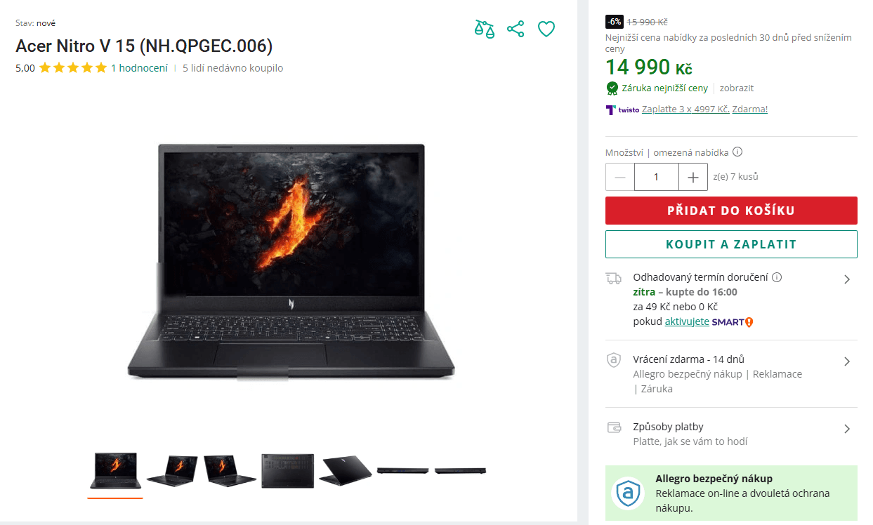 Acer 4,5GHz, 16/512GB, Nvidia 4GB, 15,6" 