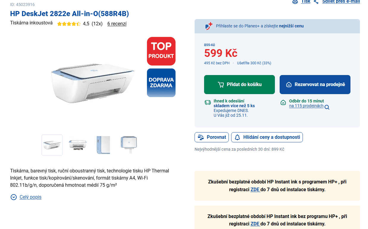 Barva, multifunkce, ink. HP, Wifi