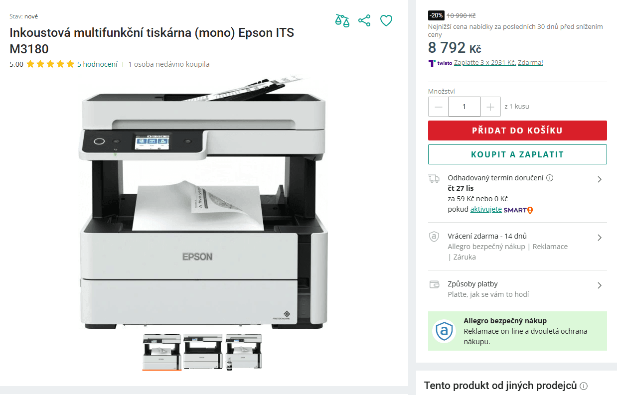 Multifunkce, tank, ČB Epson, Wifi, duplex