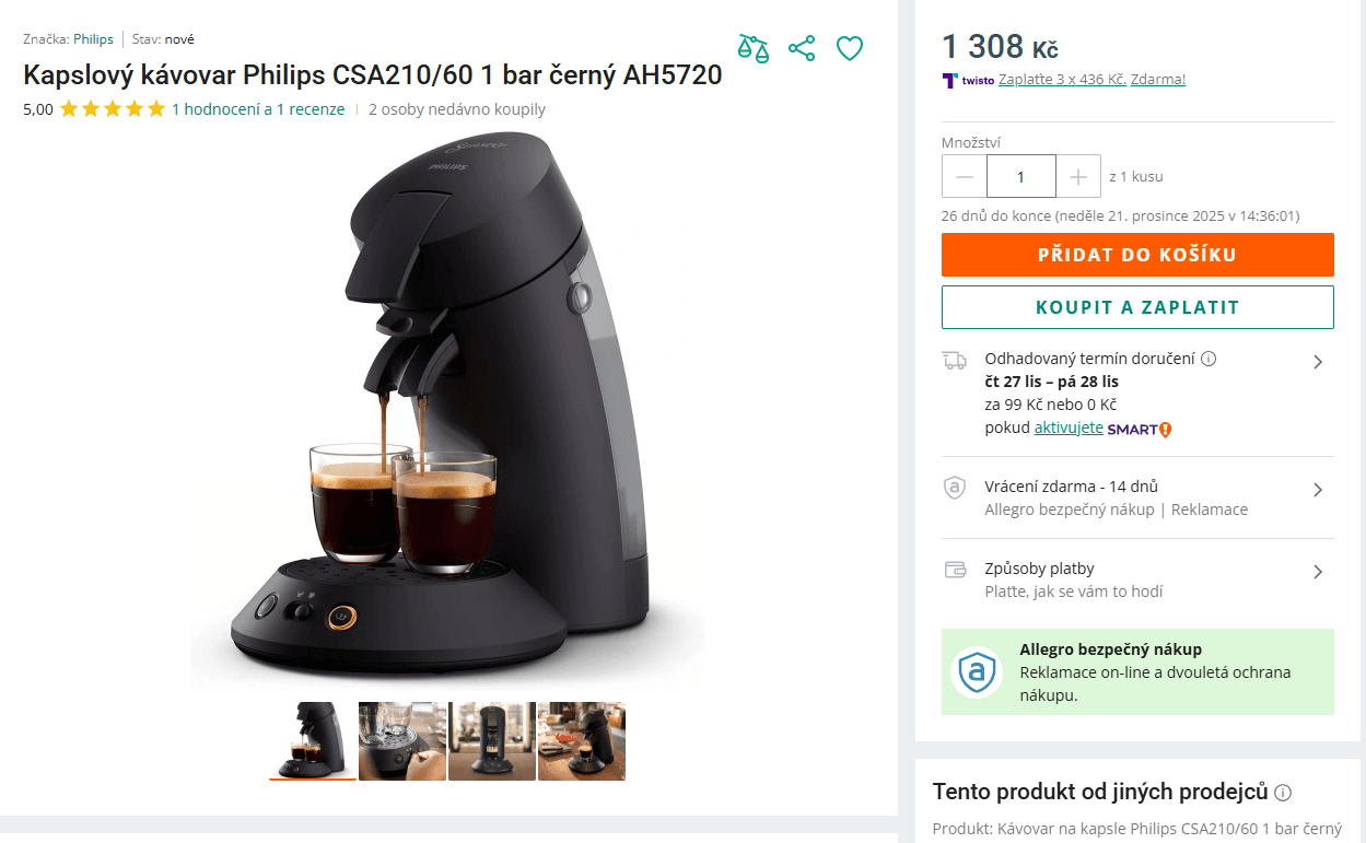 Kávovar na kapsle Philips Senseo Original Plus