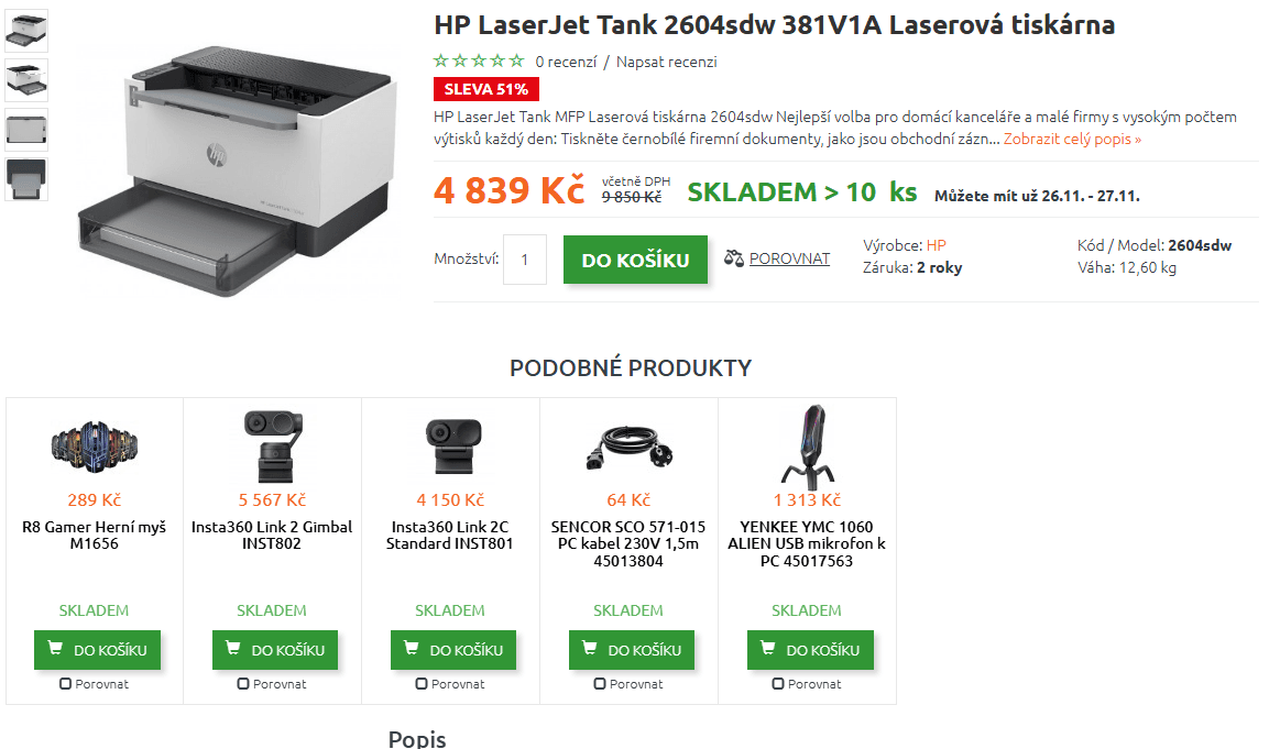 Laser ČB tank HP, Wifi, ADF