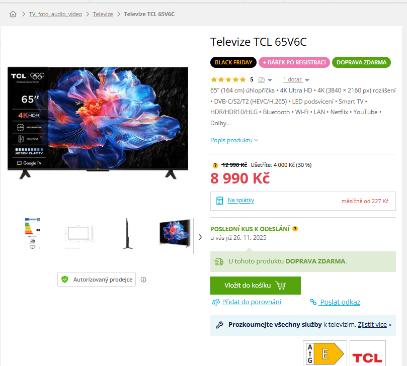 4K Google TV, 165 cm - TCL