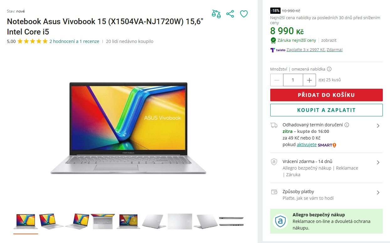 Asus i5 4,6 GHz, 8/512GB, 15,6"