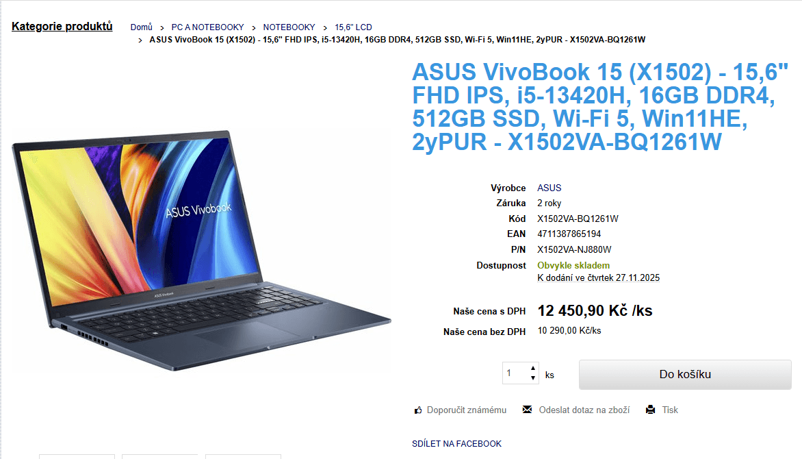 Asus i5 4,6GHz, 16/512GB, 15,6"