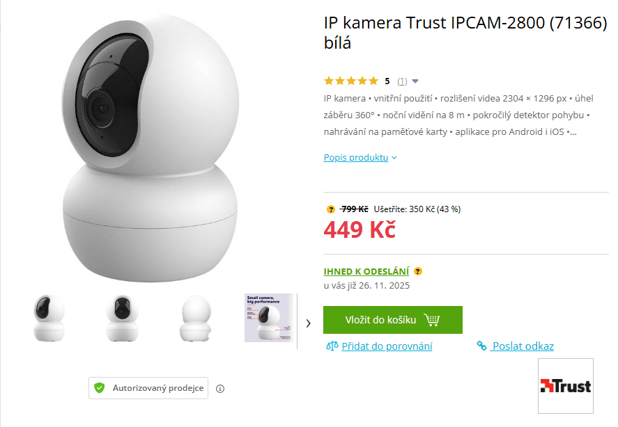 IP kamera Trust, pohyb, mikrofon