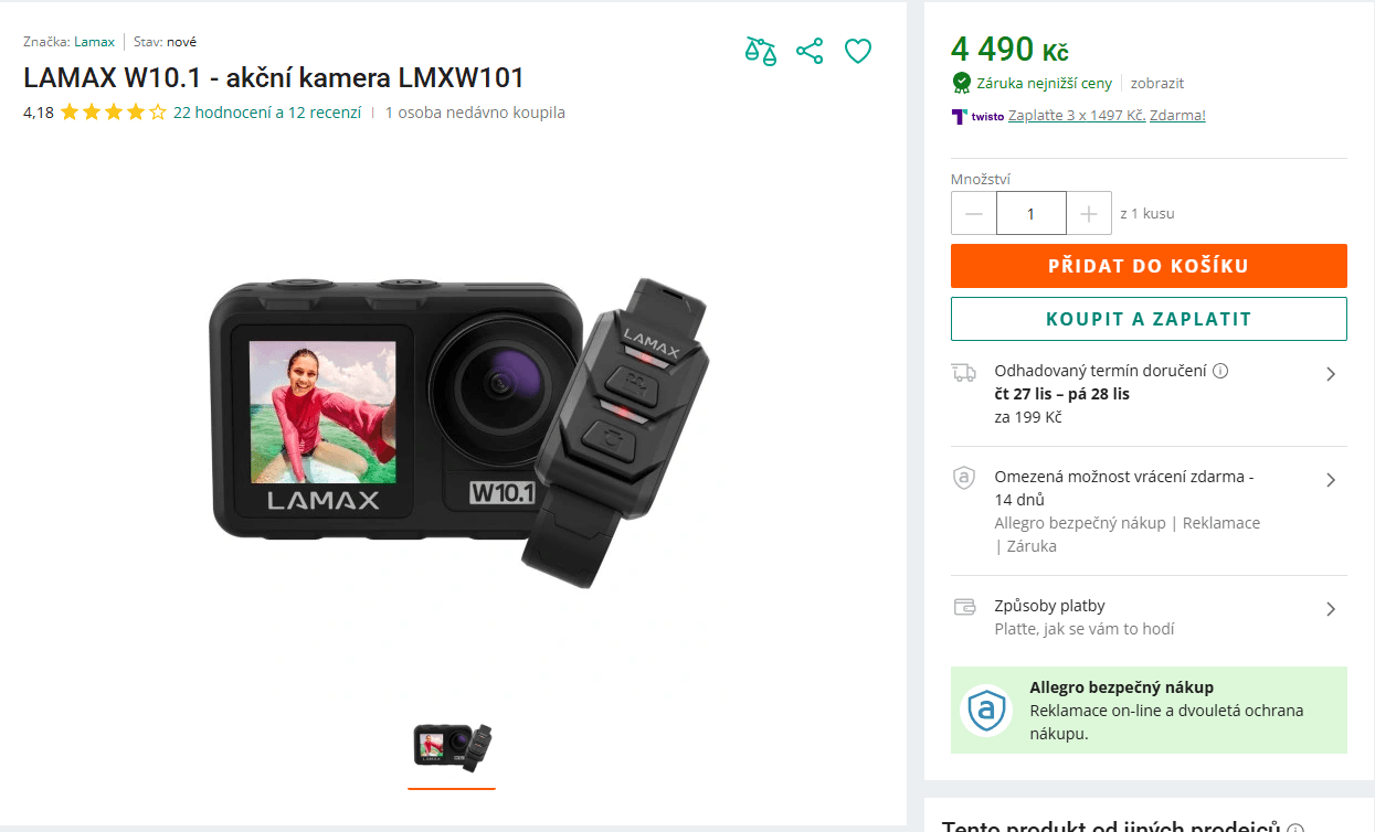 Akční kamera Lamax, vodotěsné, 4K, příslušenství