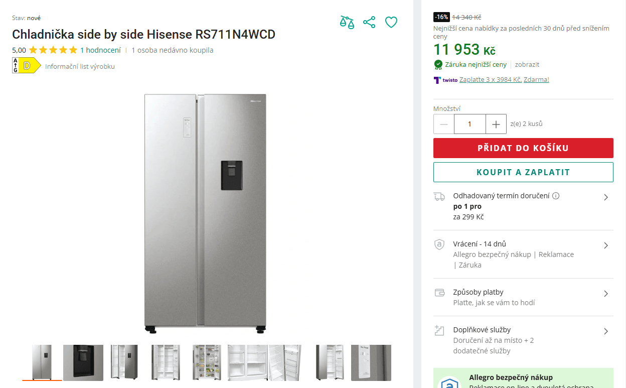 Americká lednice Hisense, TNF, voda, 179 cm