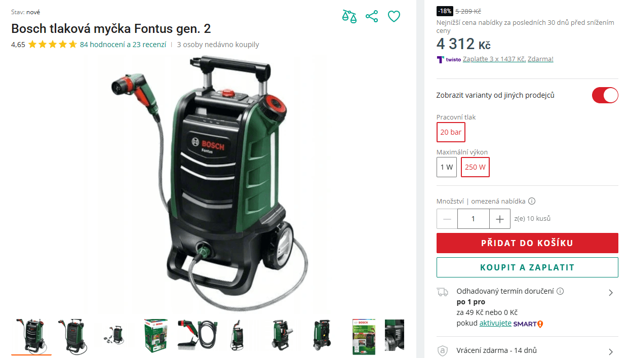 AKU tlaková myčka Bosch 20 bar, 60 min.