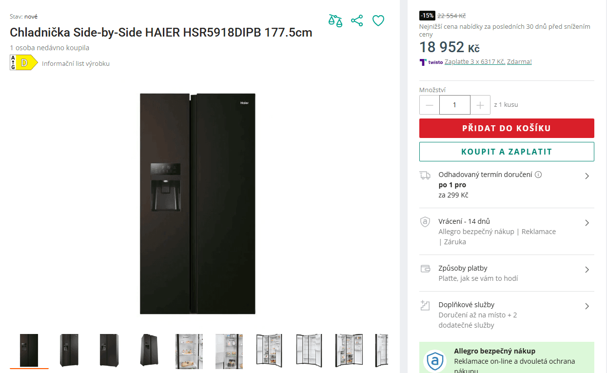 Americká lednice Haier, led, voda, TNF, 178