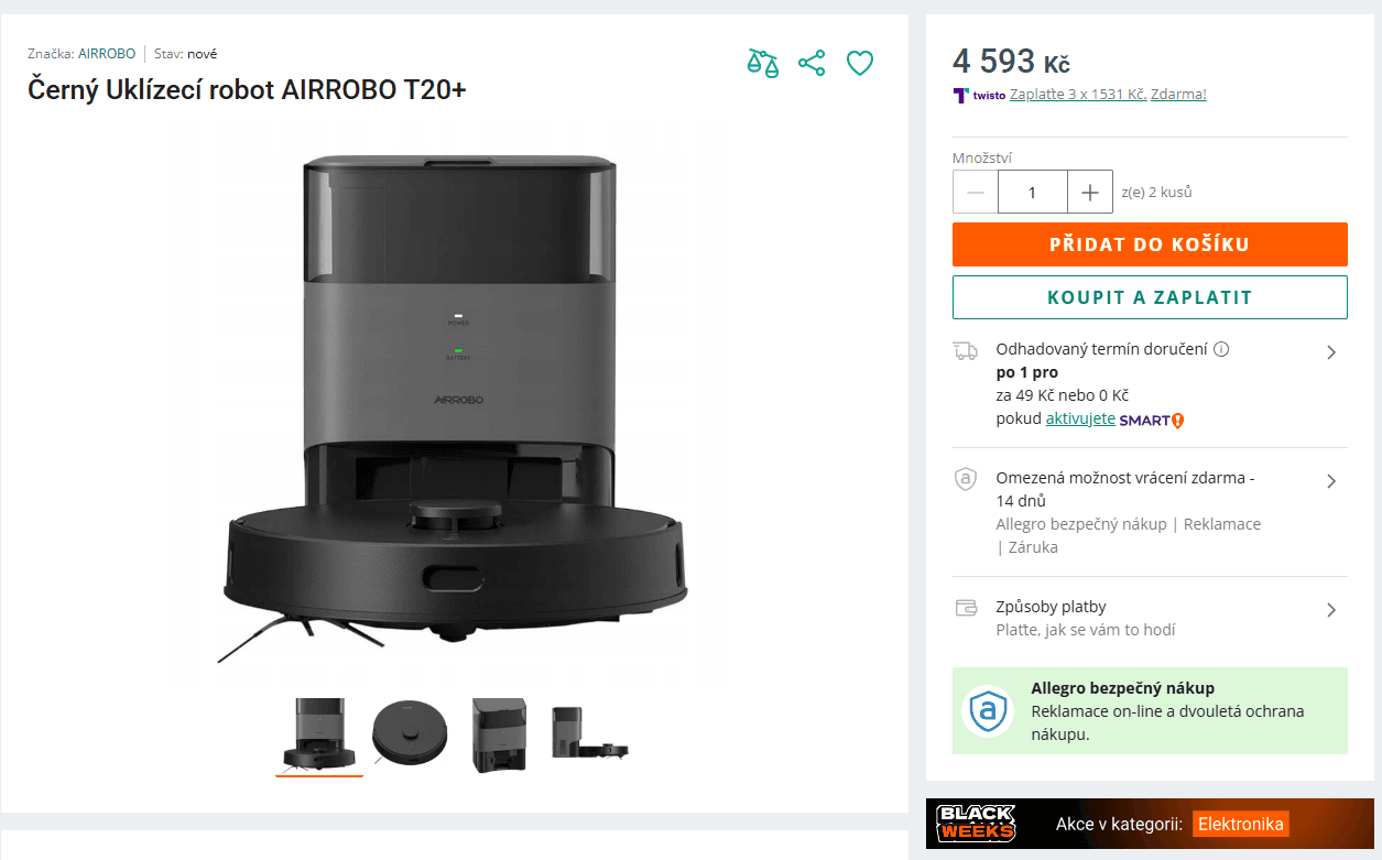 Robot vysavač, mop, stanice Airrobo T20+