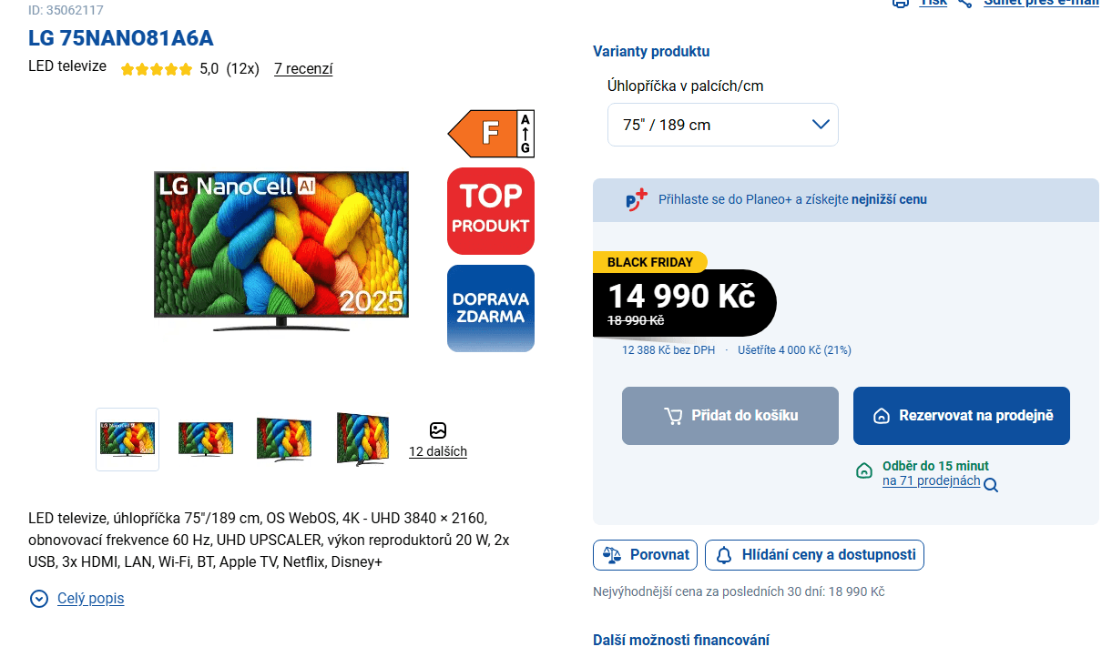 4K Nanocell TV 189 cm, LG