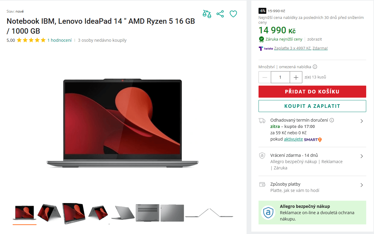 Lenovo 5GHz, 16/1000GB, 14" dotyk