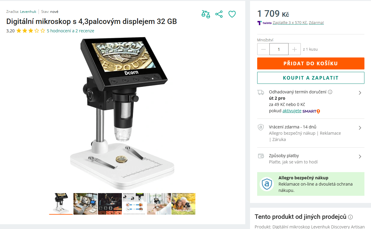 Digitální mikroskop s 4,3" displej Levenhuk Discovery