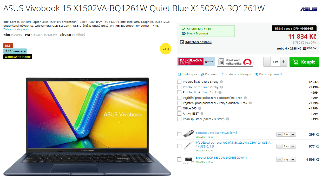 Asus i5 4,6GHz, 16/512GB, 15,6"