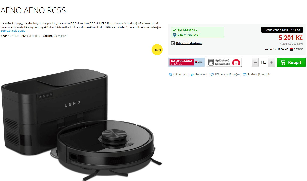 Robot vysavač/mop/stanice Aeno, lidar, hepa