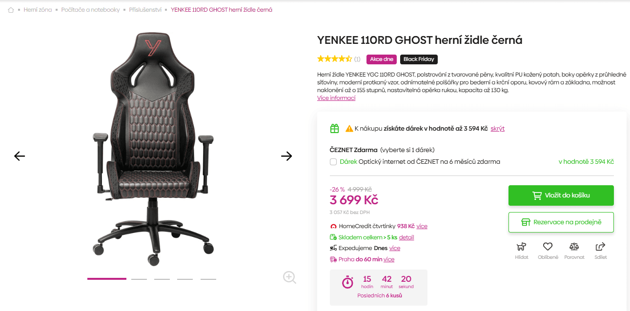 Herní židle YENKEE YGC 110RD GHOST