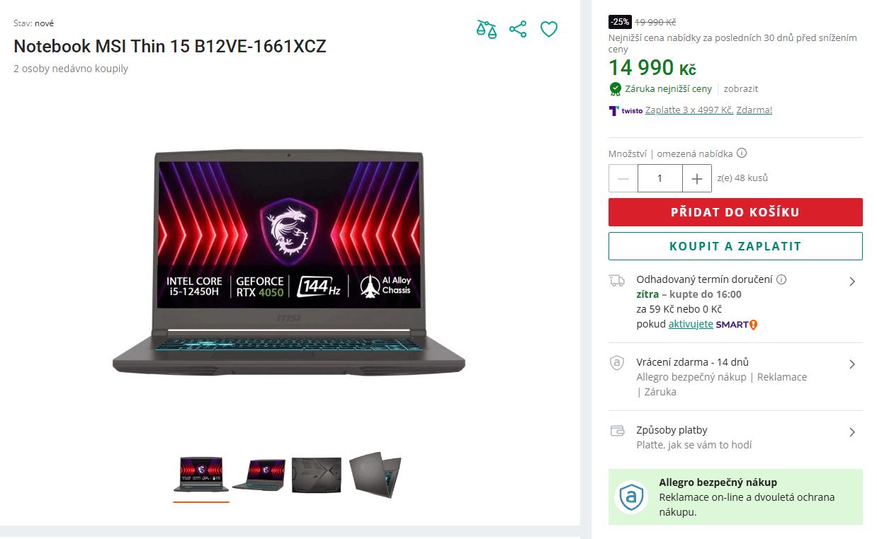 MSI i5 4,4GHz, 16/1000 GB RAM, 6GB Nvidia, 15,6"