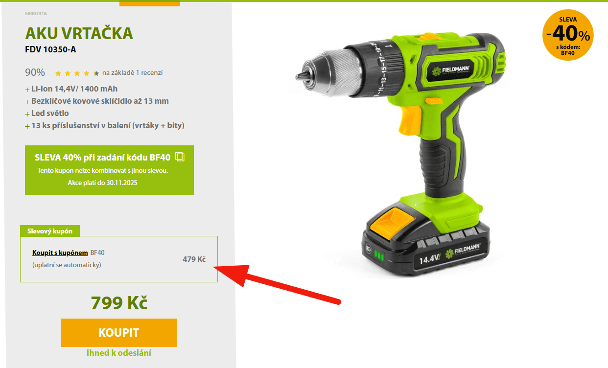 Aku šroubovák / vrtačka Fieldmann, baterie