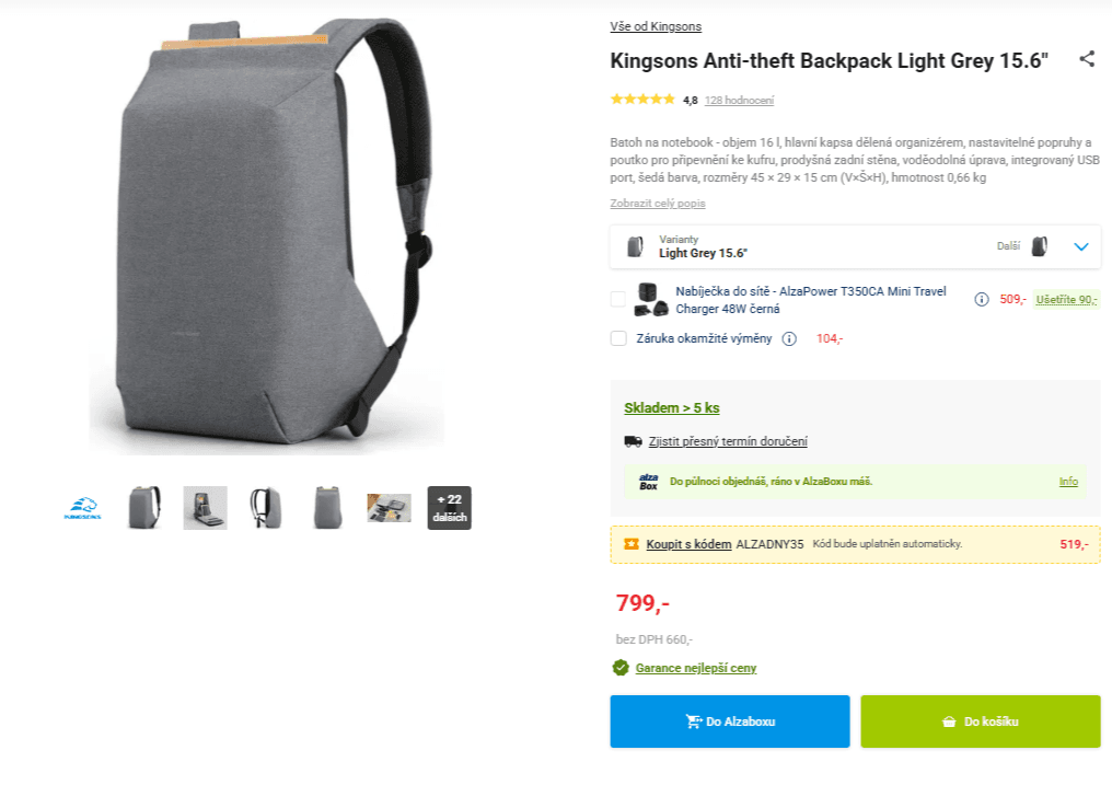 Batoh na ntb 15,6" Kingsons USB, Anti-theft