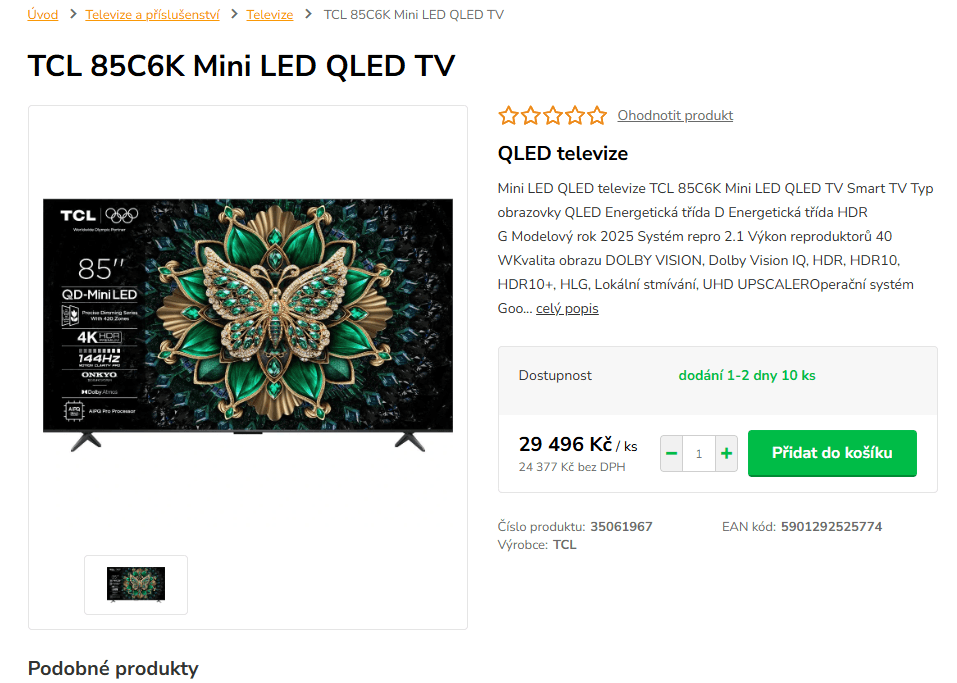 QLED 4K Google TV, 214 cm TCL