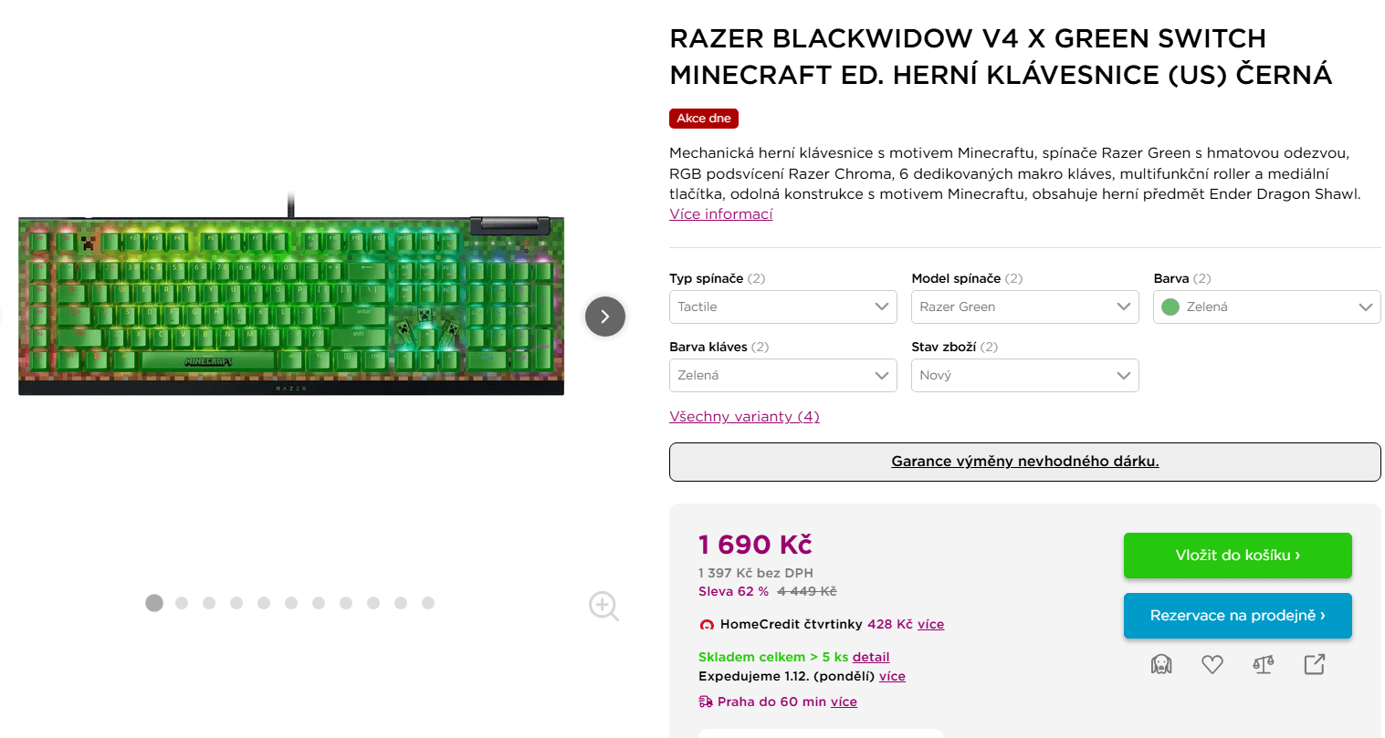 Herní klávesnice Razer BlackWidow V4 X