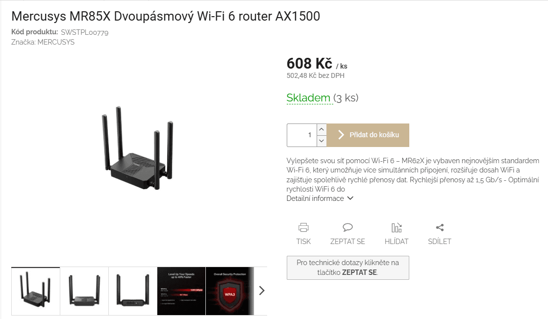 WiFi 6 router Mercusys MR85X AX1500
