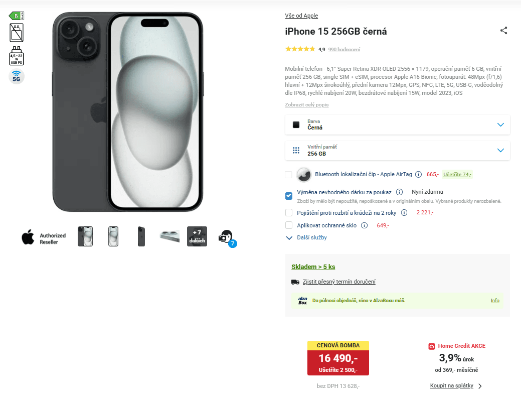 iPhone 15 256GB černá