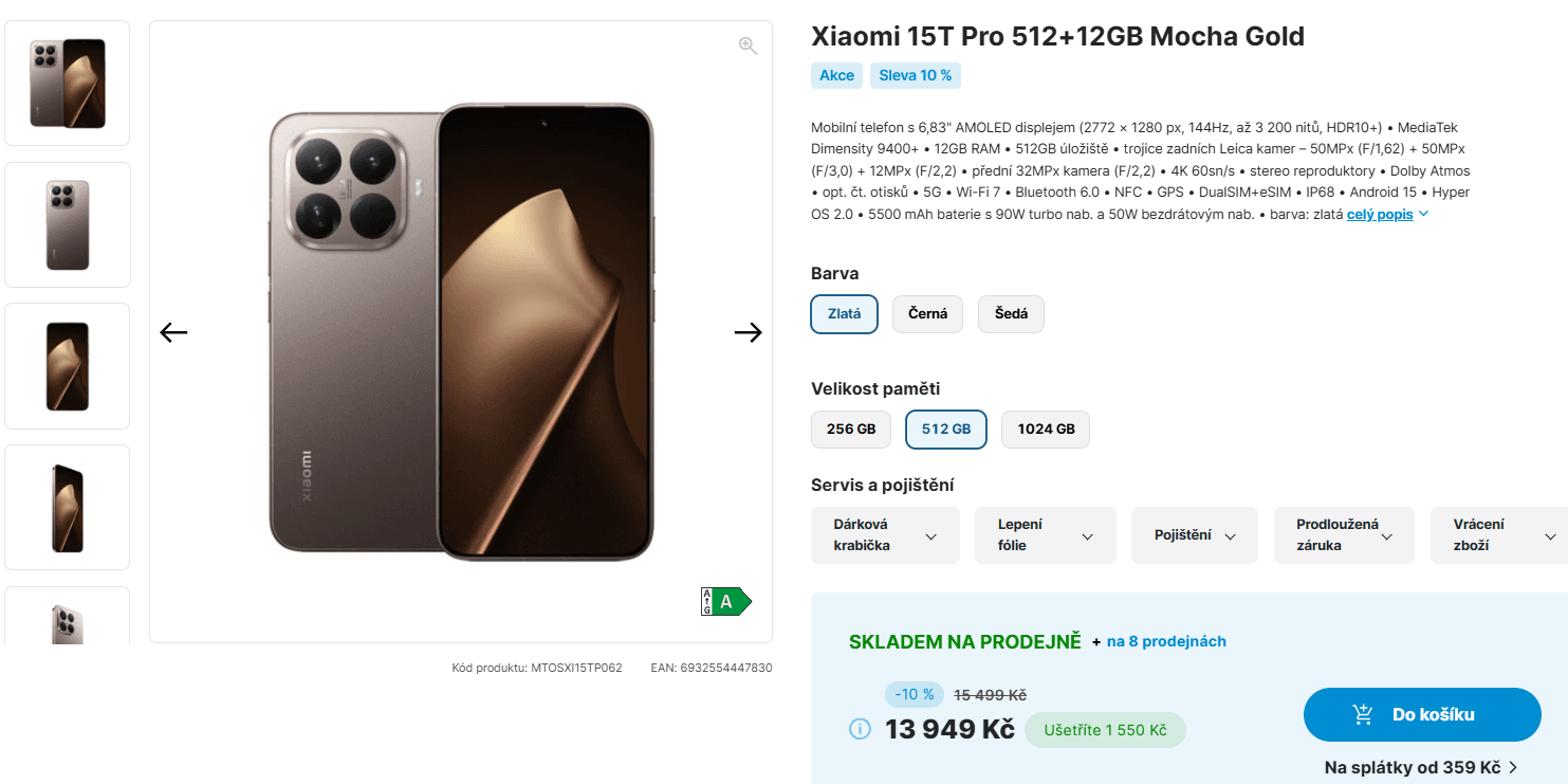 Xiaomi 15T Pro 8x 3,73GHz, 12/512GB, 6,83"