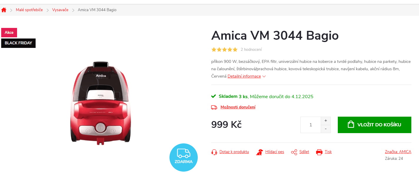 Bezsáčkový vysavač Amica