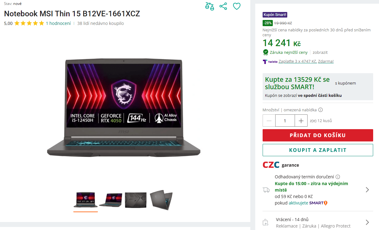 MSI i5 4,4GHz, 16/1000 GB RAM, 6GB Nvidia, 15,6"