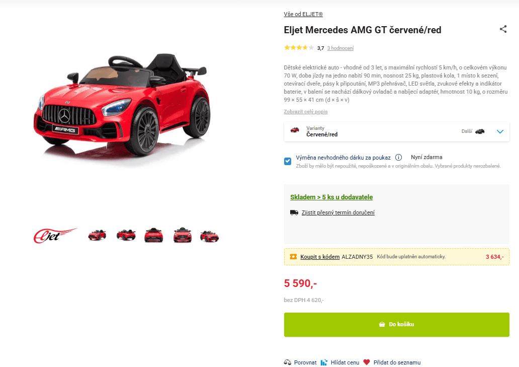 El. auto Mercedes, 5km/h, 90min