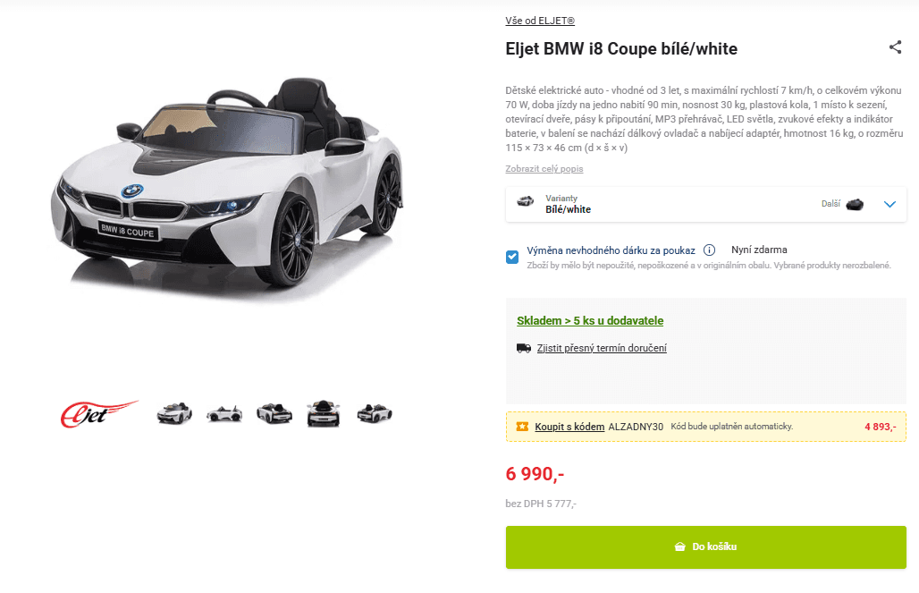 El. auto BMW, 7 km/h, 90min