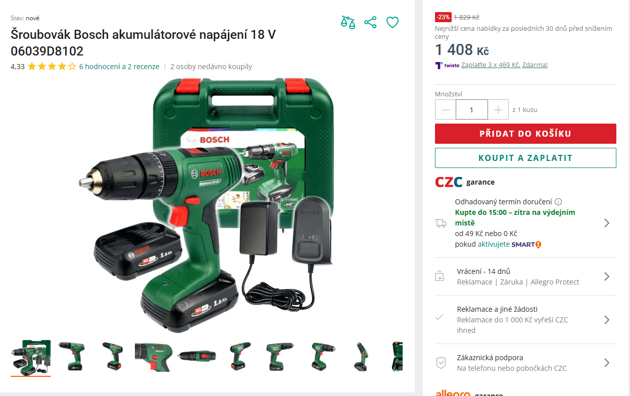 Aku vrtačka Bosch, 2x aku, nabíječka, kufr