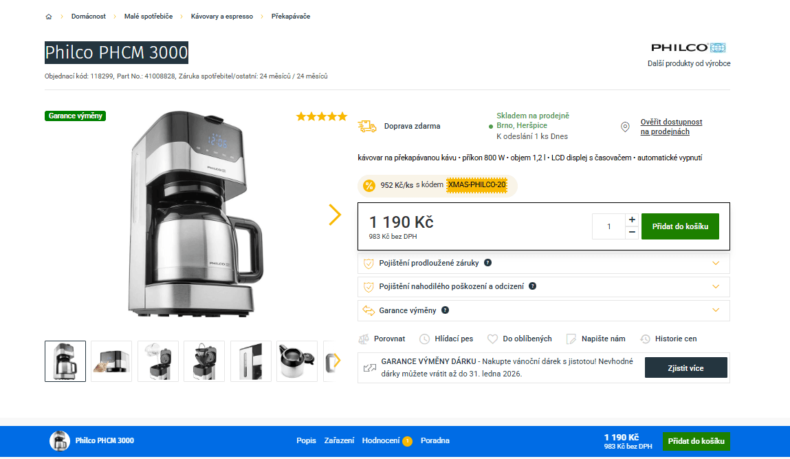 Kávovar PHILCO PHCM 3000