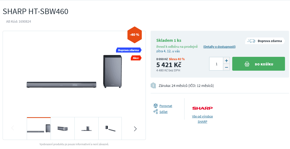 Soundbar Sharp, 3.1, 400W, BT, Atmos