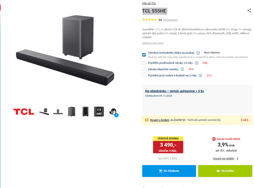 Soundbar TCL 2.1., 220 W, Atmos