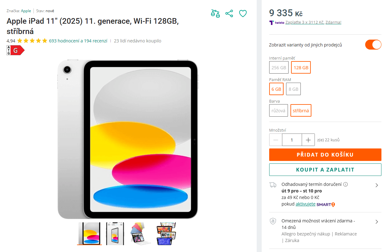 Tablet Apple iPad 11 (2025) 128GB Wi-Fi + Cellular