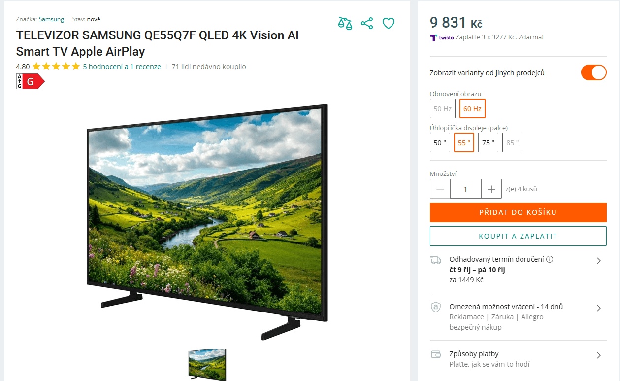 4K QLED TV, 139 cm, Samsung