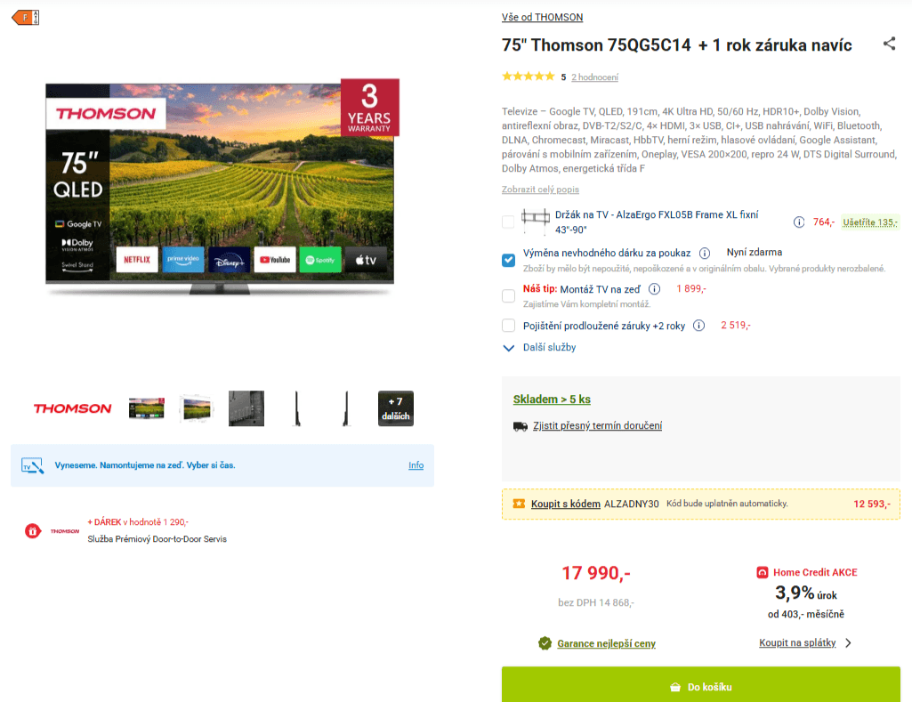 4K QLED Google Atmos TV, 191cm, Thomson