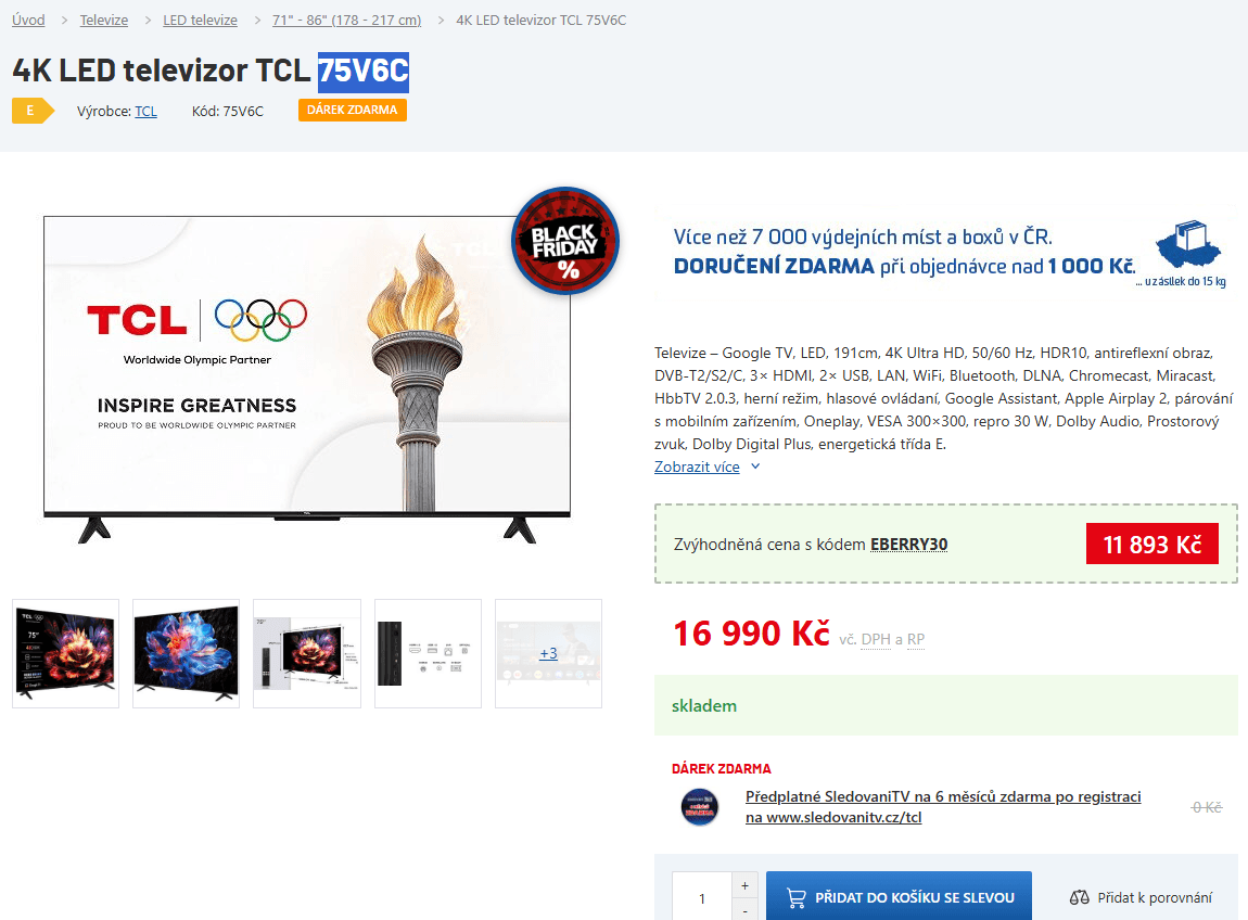 4K Google TV, 191 cm - TCL