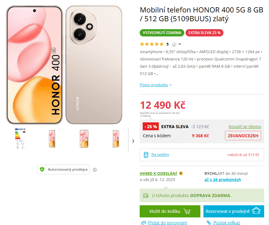 Honor 400 8x 2,63GHz, 8/512GB, 6,55"