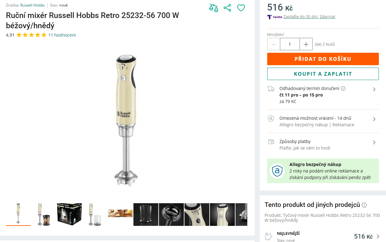 Tyčový mixér Retro Vintage Cream Russell Hobbs