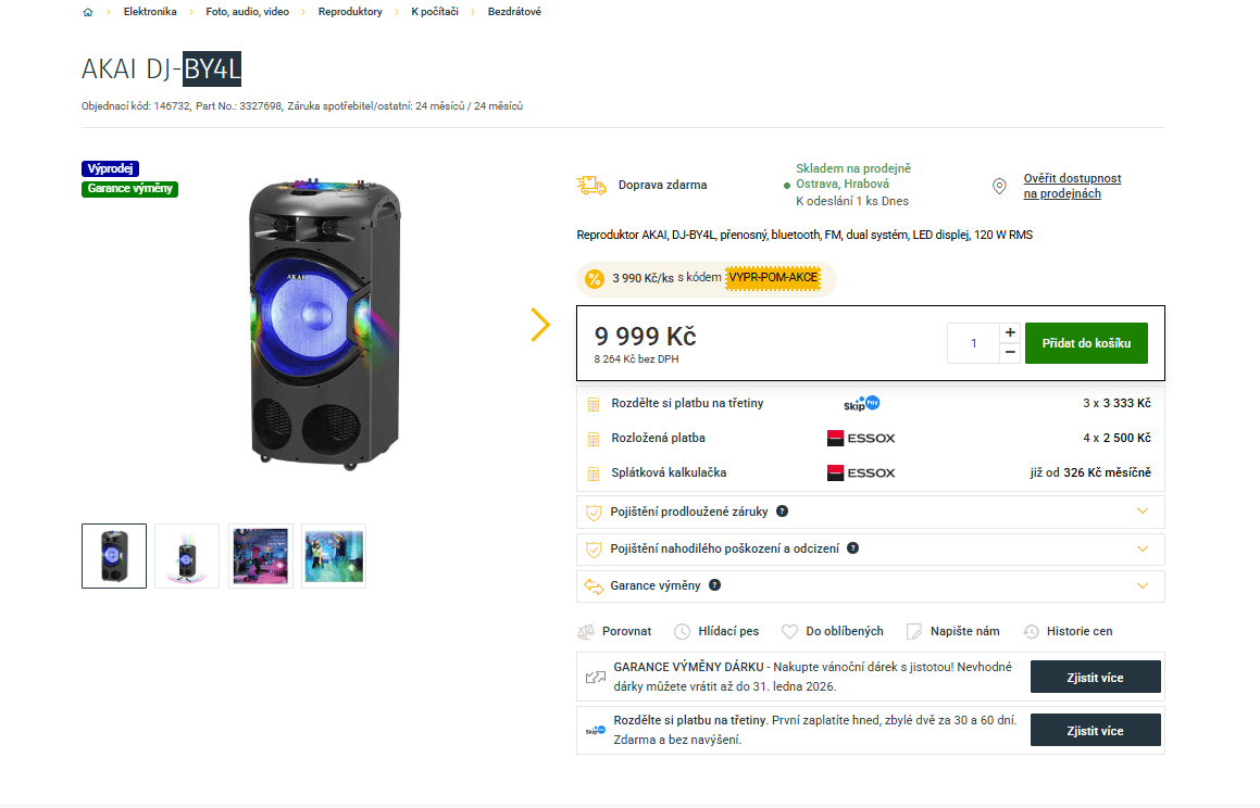 BT party repro 2.1 Akai 120 W, 100x47 cm, RGB