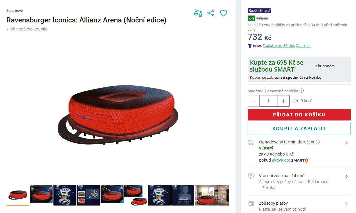 3D puzzle Ravensburger svítící Allianz Arena