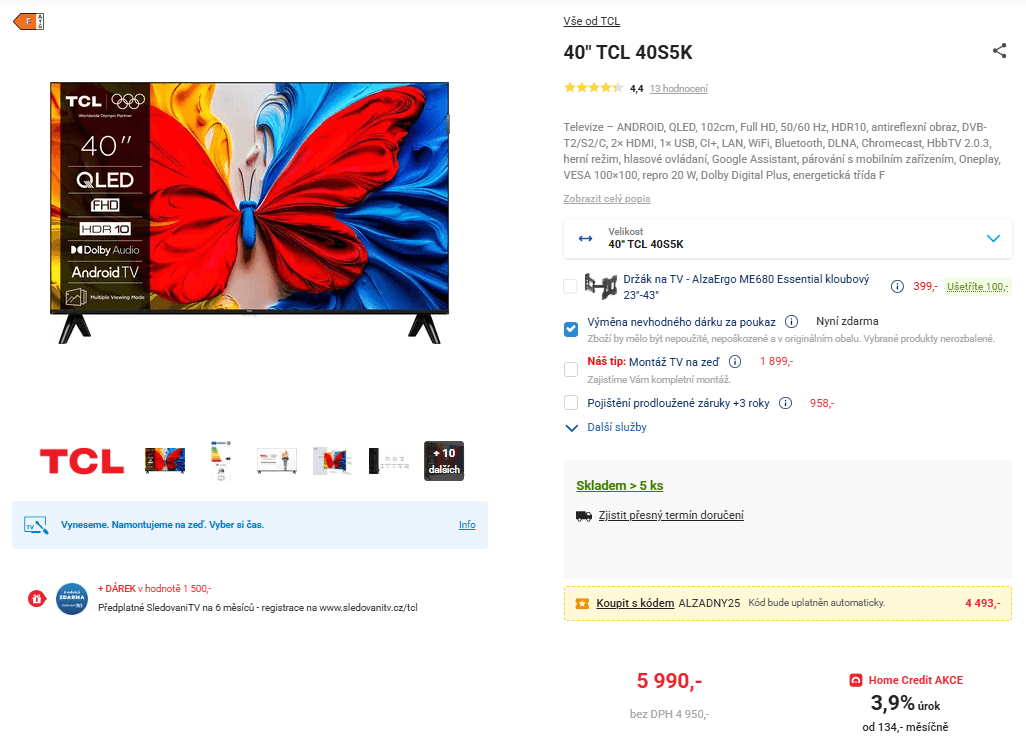 Full HD QLED Smart TV, 102 cm, TCL