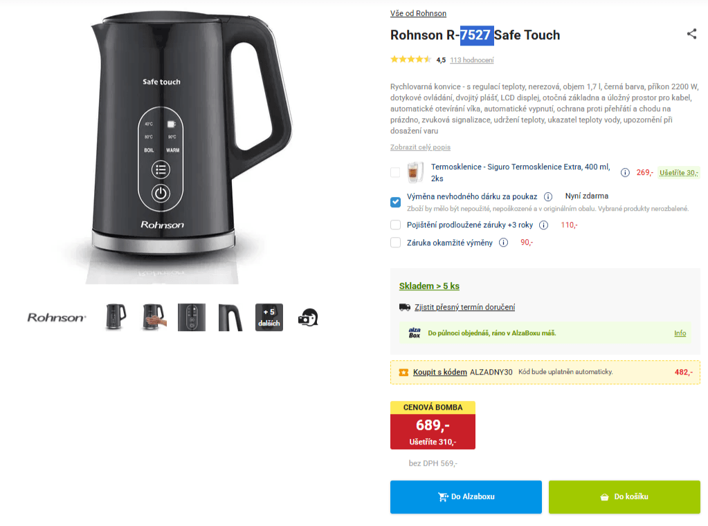 Konvice Rohnson, teploty, 1,7 l.