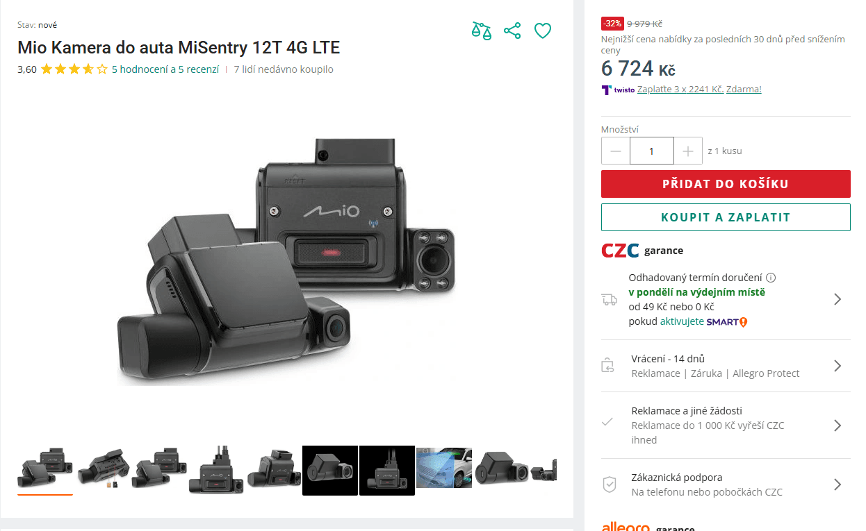 Autokamera Mio MiVue MiSentry 3 pohledy, radary