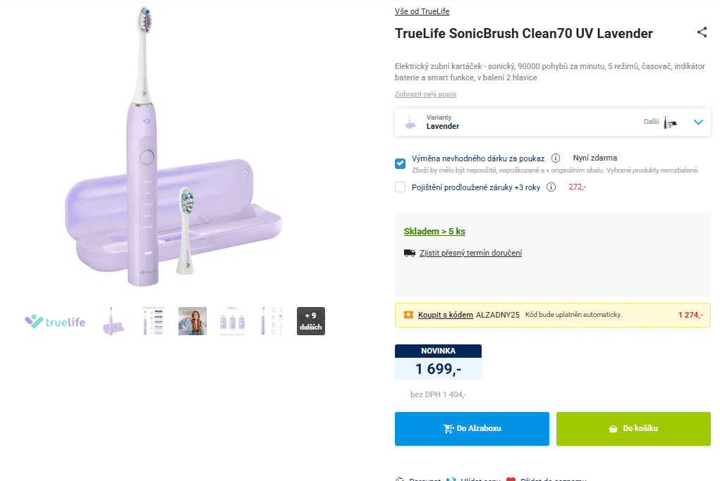 Sonický kartáček Truelife, UV steril, 5 režimů