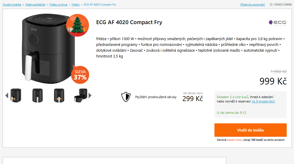 Horkovzdušná fritéza ECG 3,8 l.